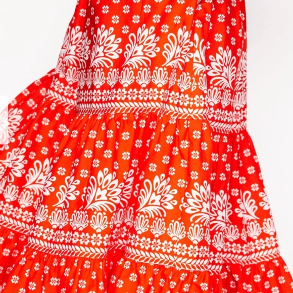 Boden Violet Cotton Midi Dress Firecracker Red, Palm Flora 4 - Picture 8 of 12